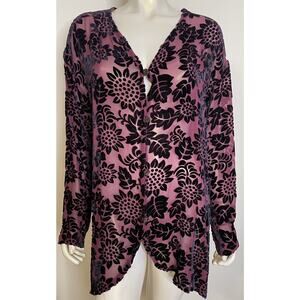 Catherine Bacon Jacket Womens L XL Purple Sunflower Floral Sheer Burnout Topper